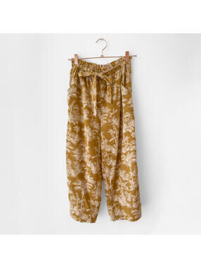 American Eagle Yellow Tropical Print Paperbag Pants Size Medium